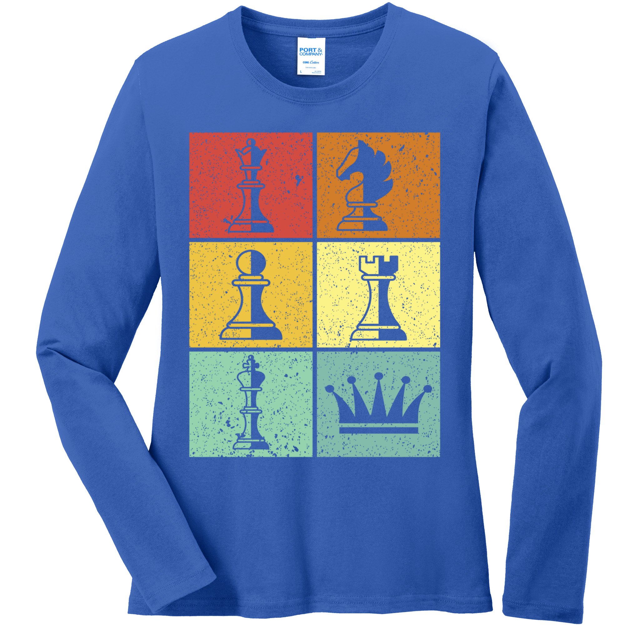 Vintage Colorful Retro Chess Gaming Cool Gift Ladies Long Sleeve Shirt