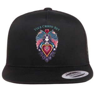 Viva Cristo Rey Sacred Heart Roman Catholic Flat Bill Trucker Hat