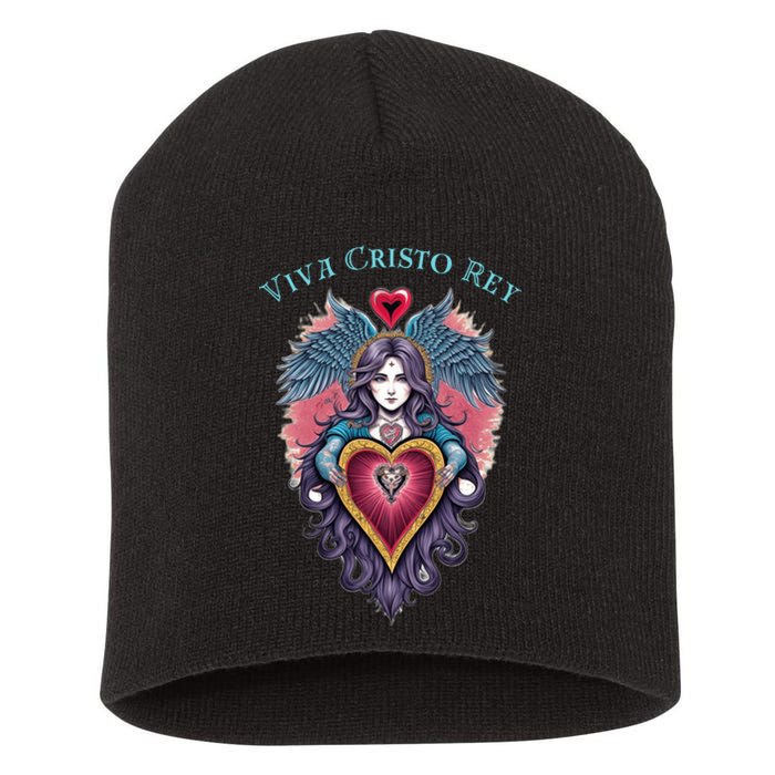 Viva Cristo Rey Sacred Heart Roman Catholic Short Acrylic Beanie