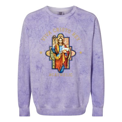 Viva Cristo Rey Roman Catholic Gift Colorblast Crewneck Sweatshirt