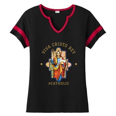 Viva Cristo Rey Roman Catholic Gift Ladies Halftime Notch Neck Tee