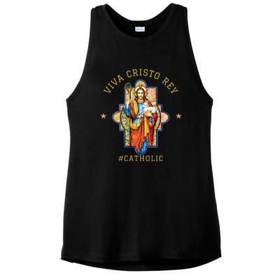 Viva Cristo Rey Roman Catholic Gift Ladies PosiCharge Tri-Blend Wicking Tank