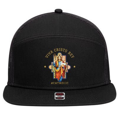 Viva Cristo Rey Roman Catholic Gift 7 Panel Mesh Trucker Snapback Hat