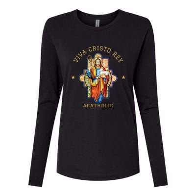 Viva Cristo Rey Roman Catholic Gift Womens Cotton Relaxed Long Sleeve T-Shirt