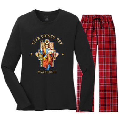 Viva Cristo Rey Roman Catholic Gift Women's Long Sleeve Flannel Pajama Set 