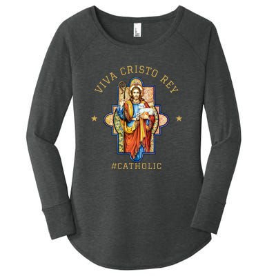 Viva Cristo Rey Roman Catholic Gift Women's Perfect Tri Tunic Long Sleeve Shirt