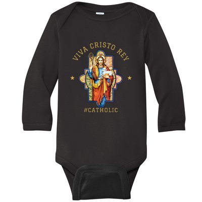 Viva Cristo Rey Roman Catholic Gift Baby Long Sleeve Bodysuit