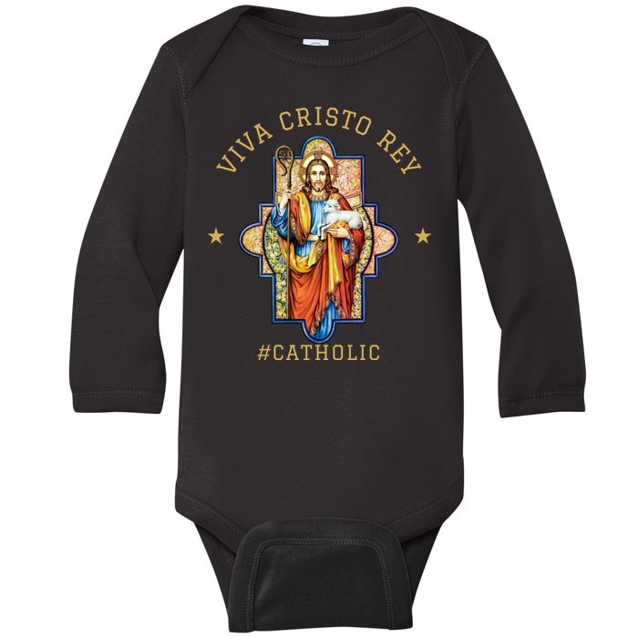 Viva Cristo Rey Roman Catholic Gift Baby Long Sleeve Bodysuit