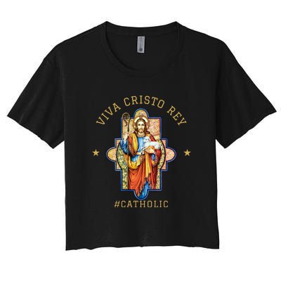 Viva Cristo Rey Roman Catholic Gift Women's Crop Top Tee