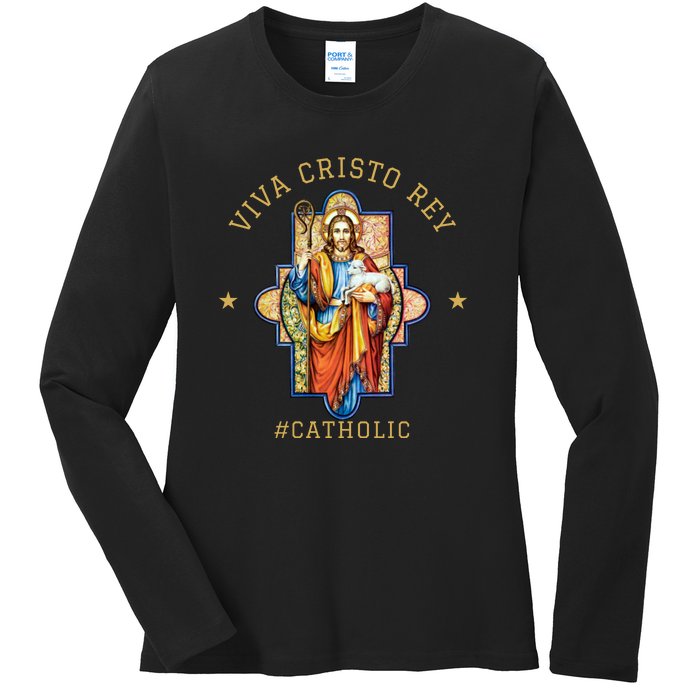 Viva Cristo Rey Roman Catholic Gift Ladies Long Sleeve Shirt