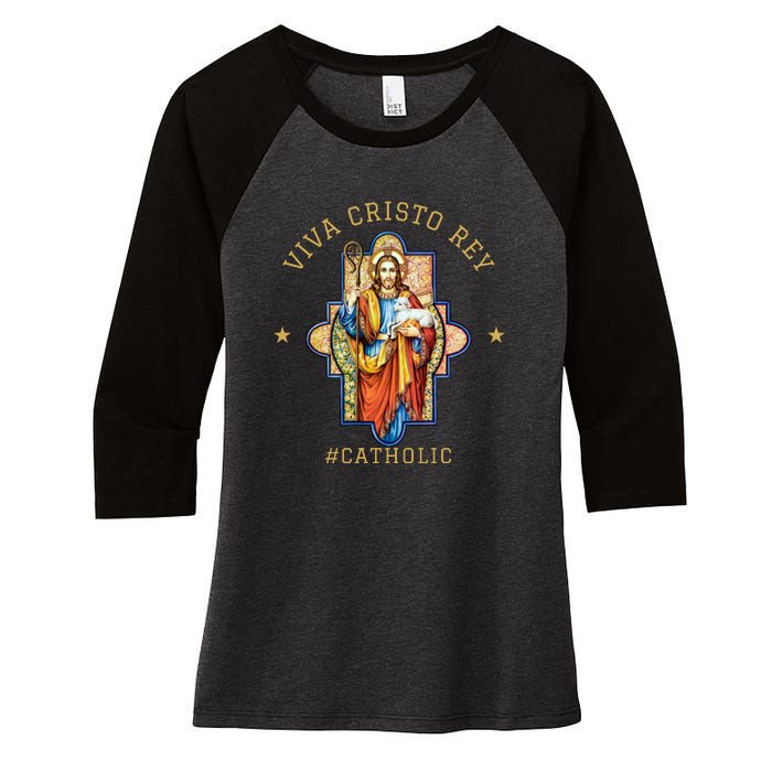 Viva Cristo Rey Roman Catholic Gift Women's Tri-Blend 3/4-Sleeve Raglan Shirt