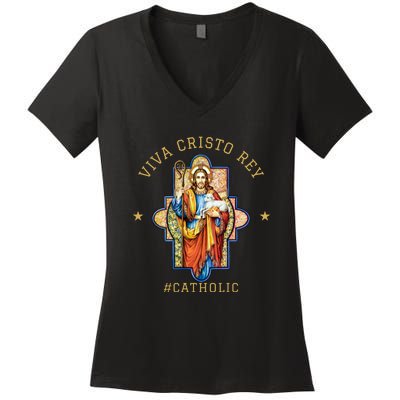 Viva Cristo Rey Roman Catholic Gift Women's V-Neck T-Shirt