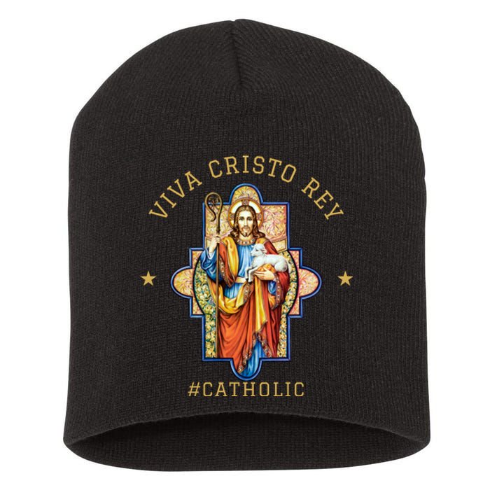 Viva Cristo Rey Roman Catholic Gift Short Acrylic Beanie