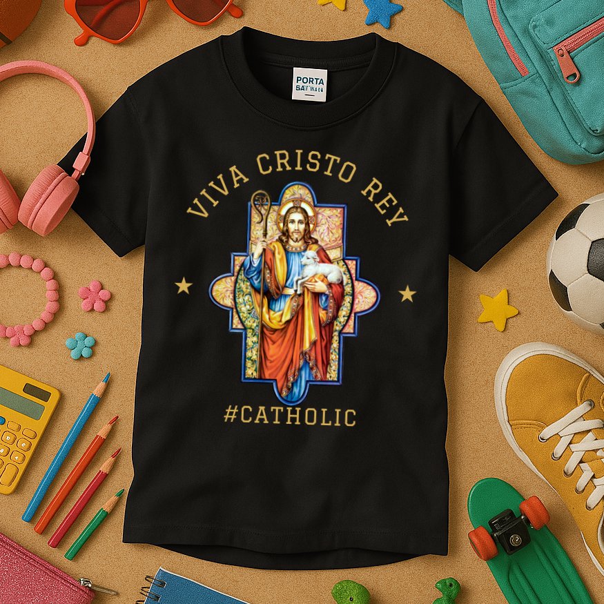 Viva Cristo Rey Roman Catholic Gift Kids T-Shirt