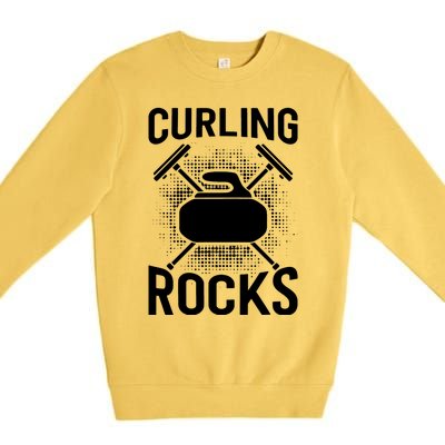 Vintage Curling Rocks Ice Curling Sport Curling Player Premium Crewneck Sweatshirt