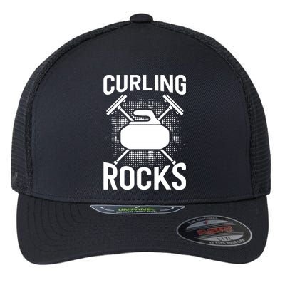 Vintage Curling Rocks Ice Curling Sport Curling Player Flexfit Unipanel Trucker Cap