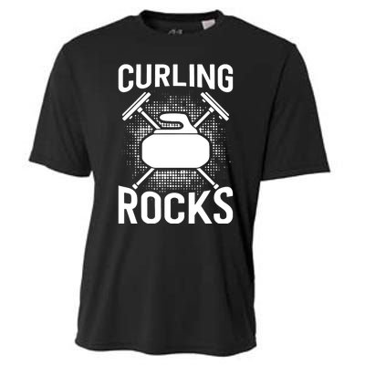 Vintage Curling Rocks Ice Curling Sport Curling Player Cooling Performance Crew T-Shirt