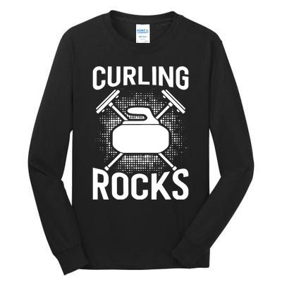 Vintage Curling Rocks Ice Curling Sport Curling Player Tall Long Sleeve T-Shirt