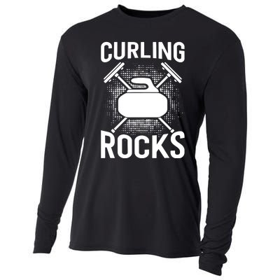 Vintage Curling Rocks Ice Curling Sport Curling Player Cooling Performance Long Sleeve Crew