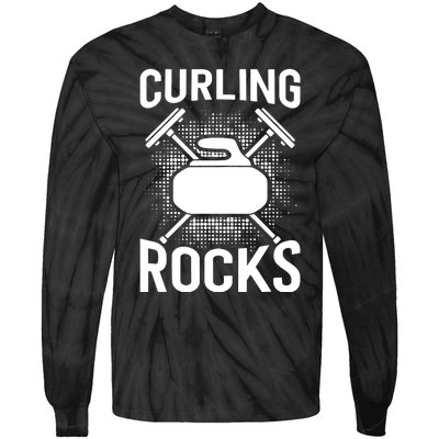 Vintage Curling Rocks Ice Curling Sport Curling Player Tie-Dye Long Sleeve Shirt