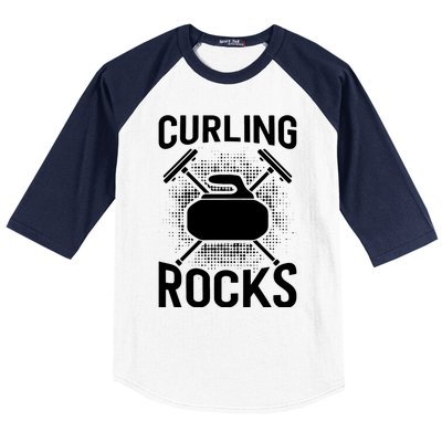 Vintage Curling Rocks Ice Curling Sport Curling Player Baseball Sleeve Shirt