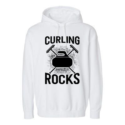 Vintage Curling Rocks Ice Curling Sport Curling Player Garment-Dyed Fleece Hoodie