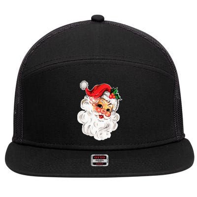 Vintage Christmas Retro Red Santa Claus Team Old Fashioned 7 Panel Mesh Trucker Snapback Hat