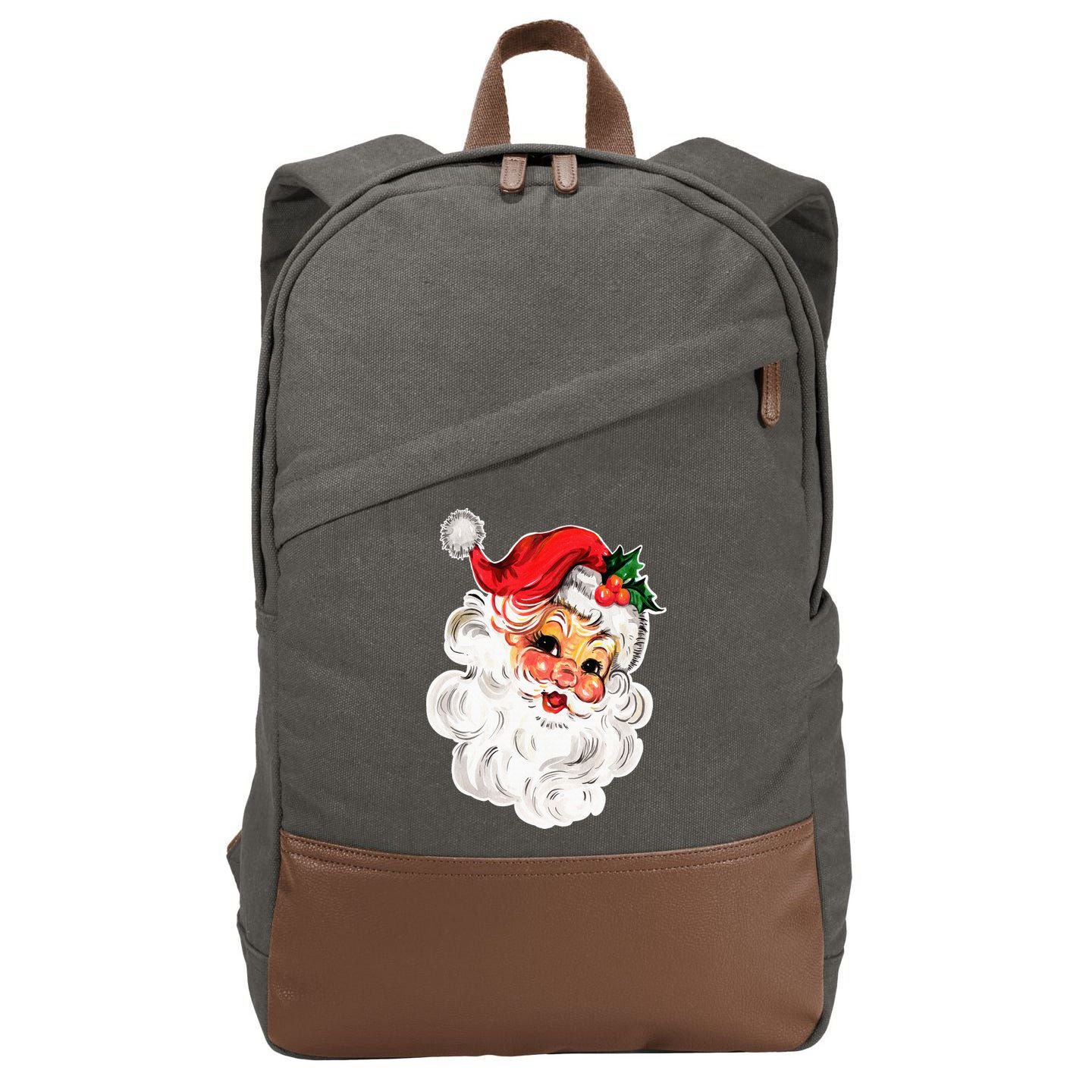 Vintage Christmas Retro Red Santa Claus Team Old Fashioned Cotton Canvas Backpack