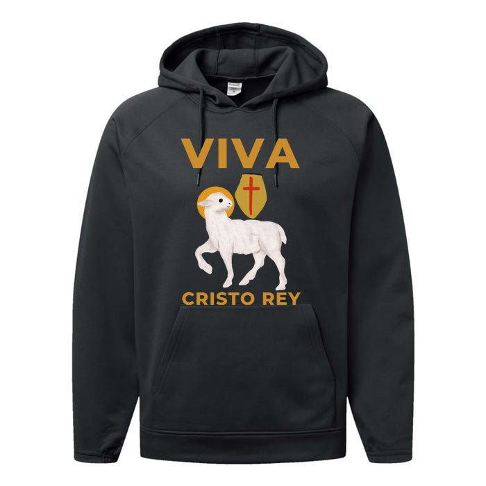 Viva Cristo Rey Roman Catholic Gift Performance Fleece Hoodie