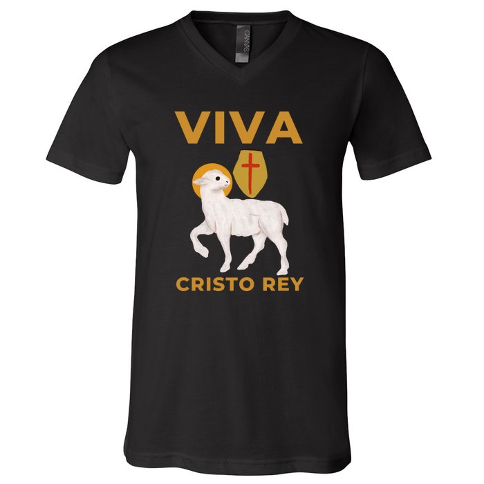 Viva Cristo Rey Roman Catholic Gift V-Neck T-Shirt