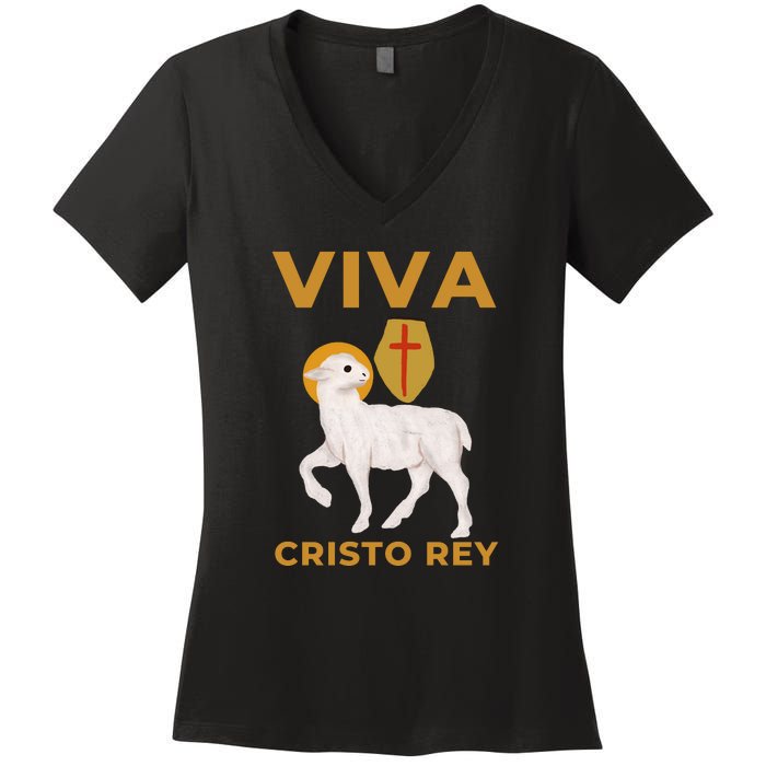 Viva Cristo Rey Roman Catholic Gift Women's V-Neck T-Shirt