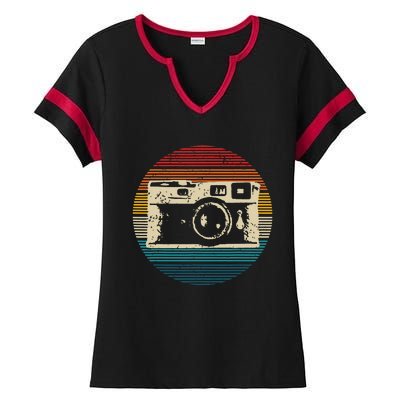 Vintage Camera Retro Photography Photographer Gift Ladies Halftime Notch Neck Tee