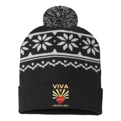 Viva Cristo Rey Roman Catholic Gift USA-Made Snowflake Beanie