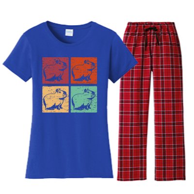 Vintage Capybara Rodent Animals Capybaras Women's Flannel Pajama Set