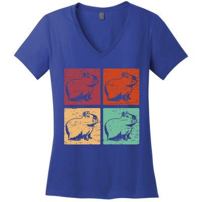 Vintage Capybara Rodent Animals Capybaras Women's V-Neck T-Shirt