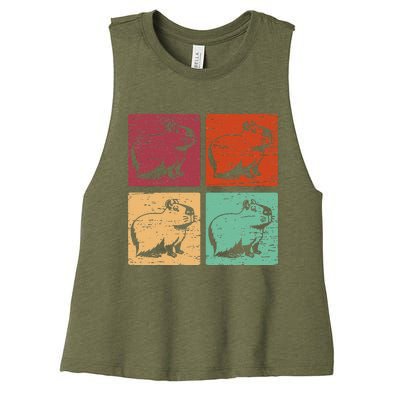 Vintage Capybara Rodent Animals Capybaras Women's Racerback Cropped Tank