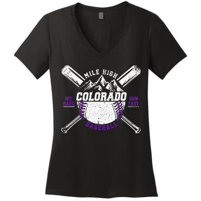 Vintage Colorado Rocky Mountains Retro Baseball Fan Women's V-Neck T-Shirt