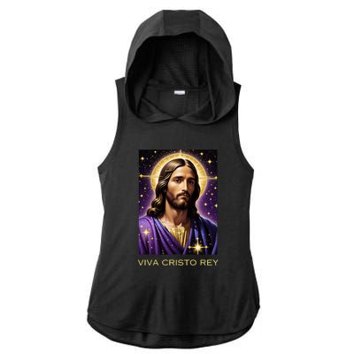 Viva Cristo Rey Catholic Jesus Christ The King Ladies PosiCharge Tri-Blend Wicking Draft Hoodie Tank