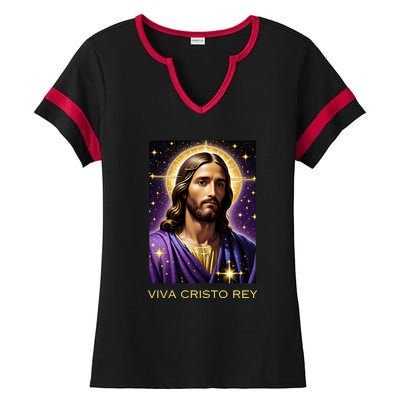 Viva Cristo Rey Catholic Jesus Christ The King Ladies Halftime Notch Neck Tee