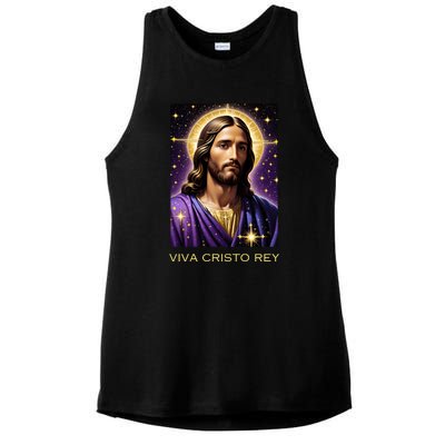 Viva Cristo Rey Catholic Jesus Christ The King Ladies PosiCharge Tri-Blend Wicking Tank