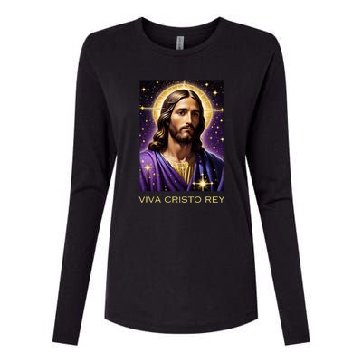 Viva Cristo Rey Catholic Jesus Christ The King Womens Cotton Relaxed Long Sleeve T-Shirt