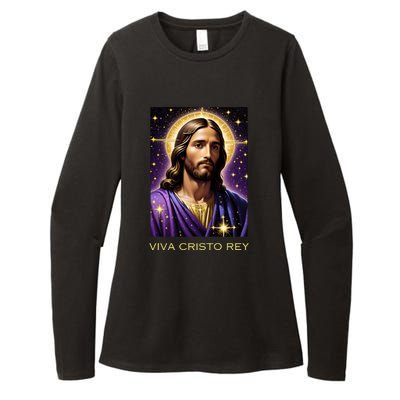 Viva Cristo Rey Catholic Jesus Christ The King Womens CVC Long Sleeve Shirt