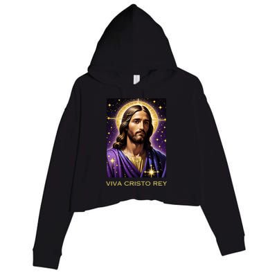 Viva Cristo Rey Catholic Jesus Christ The King Crop Fleece Hoodie