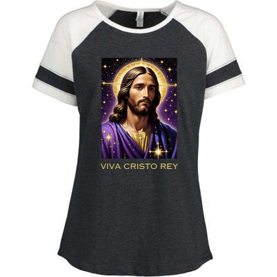 Viva Cristo Rey Catholic Jesus Christ The King Enza Ladies Jersey Colorblock Tee