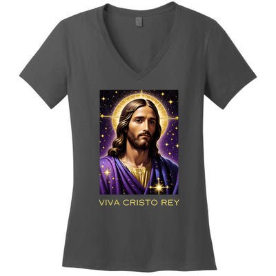 Viva Cristo Rey Catholic Jesus Christ The King Women's V-Neck T-Shirt