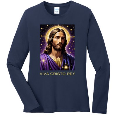 Viva Cristo Rey Catholic Jesus Christ The King Ladies Long Sleeve Shirt