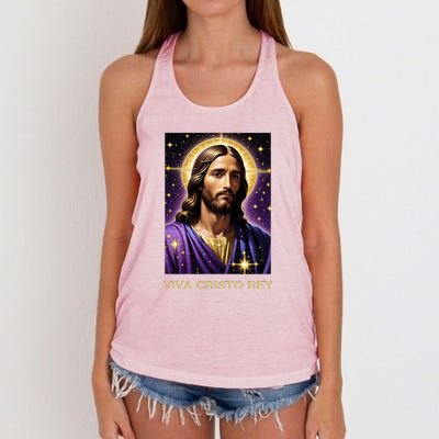 Viva Cristo Rey Catholic Jesus Christ The King Women's Knotted Racerback Tank