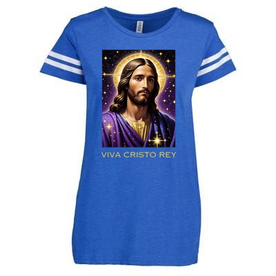 Viva Cristo Rey Catholic Jesus Christ The King Enza Ladies Jersey Football T-Shirt