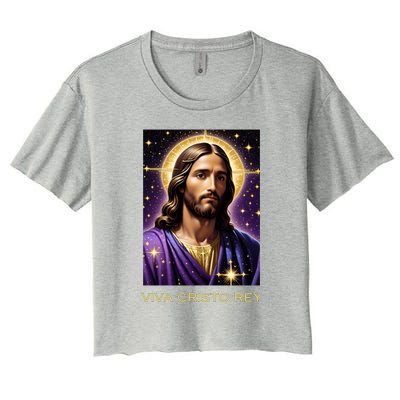 Viva Cristo Rey Catholic Jesus Christ The King Women's Crop Top Tee