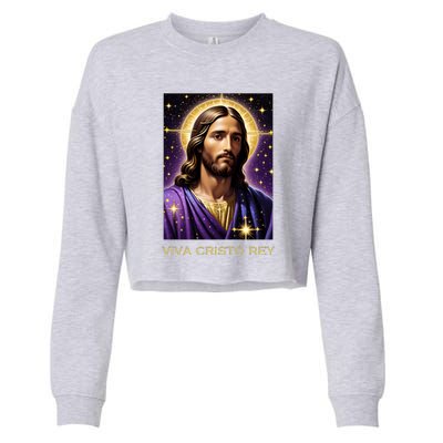 Viva Cristo Rey Catholic Jesus Christ The King Cropped Pullover Crew